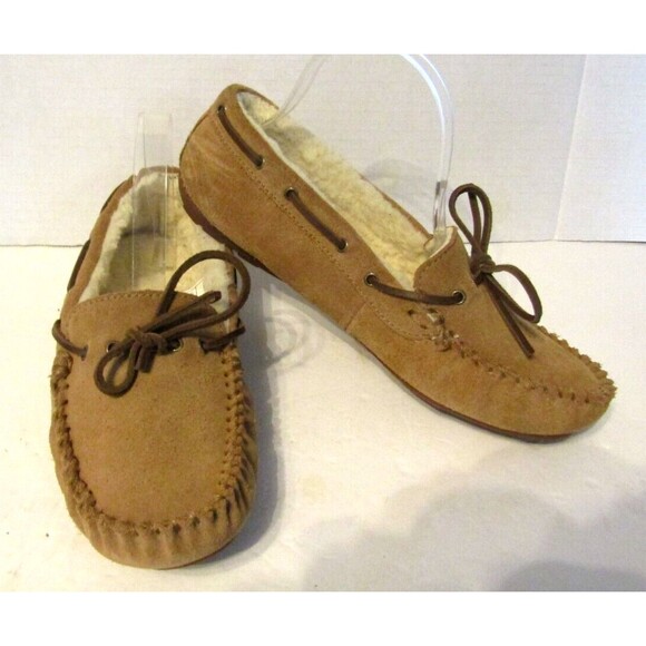 Eddie Bauer Womens Moccasins Brown Suede Loafers Sherpa Lined Size 9 - Picture 1 of 9